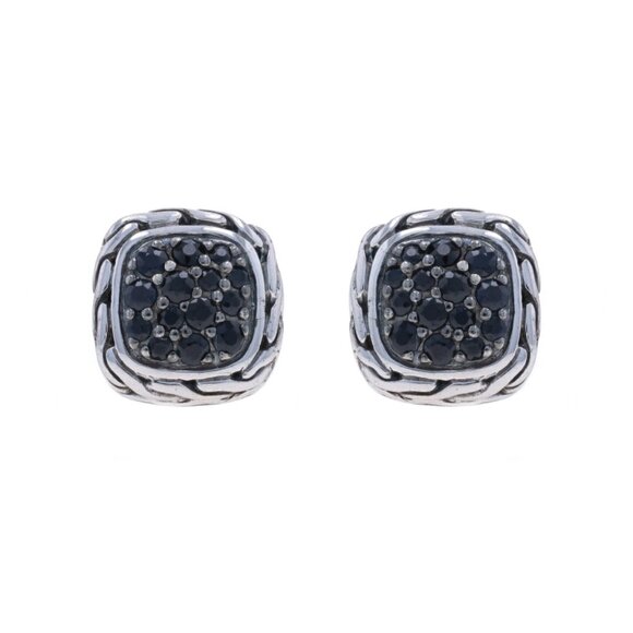John Hardy Carved Chain Sapphire Cluster Stud Earrings - Sterling 925 Pierced